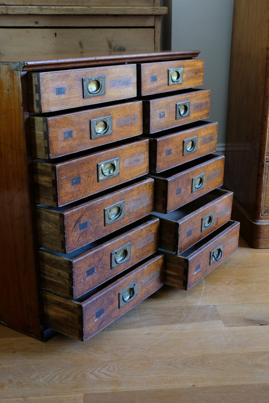 Antique Mahogany Bank Of 12 Drawers Circa 1860