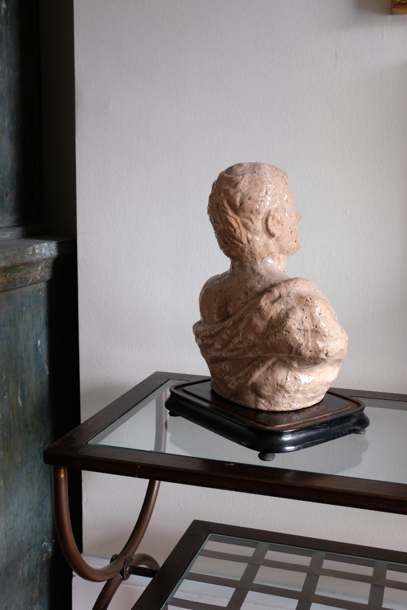 Glazed Pottery Bust Of A Roman Emperor On Stand