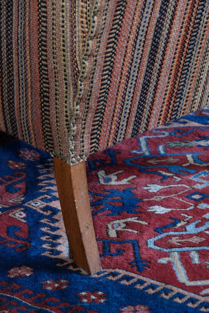 Antique Oak Legged Afghan Kelim Covered Chair