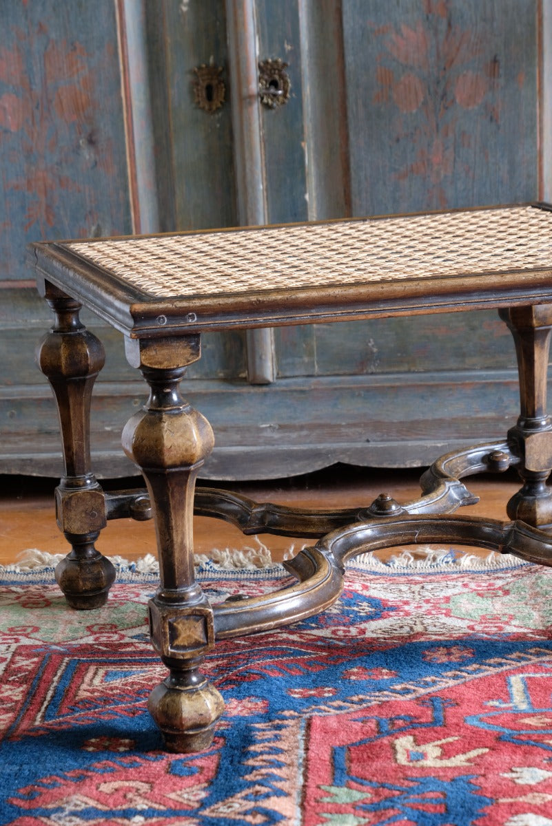 19th Century Italian Foot Stool With Caned Top