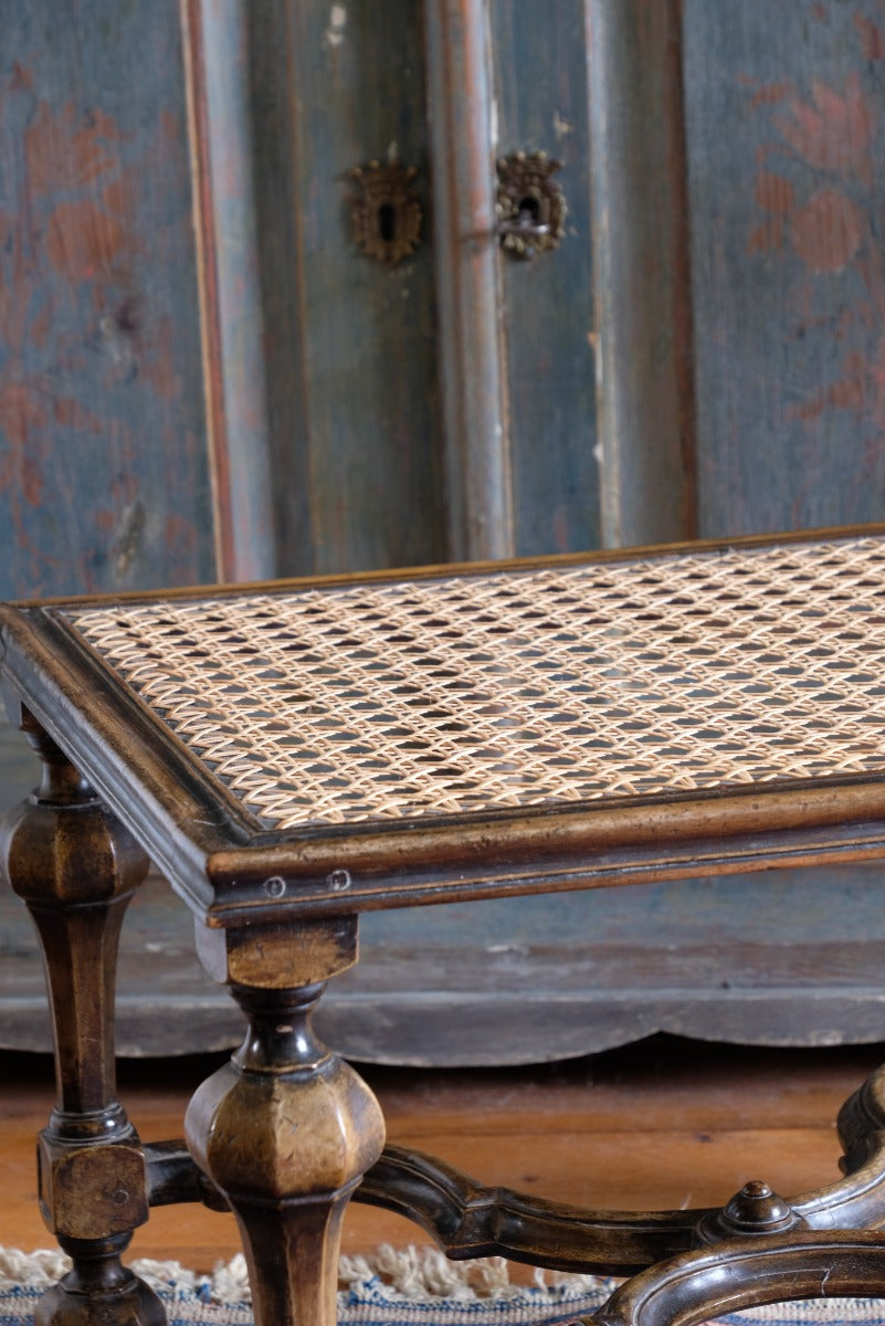 19th Century Italian Foot Stool With Caned Top