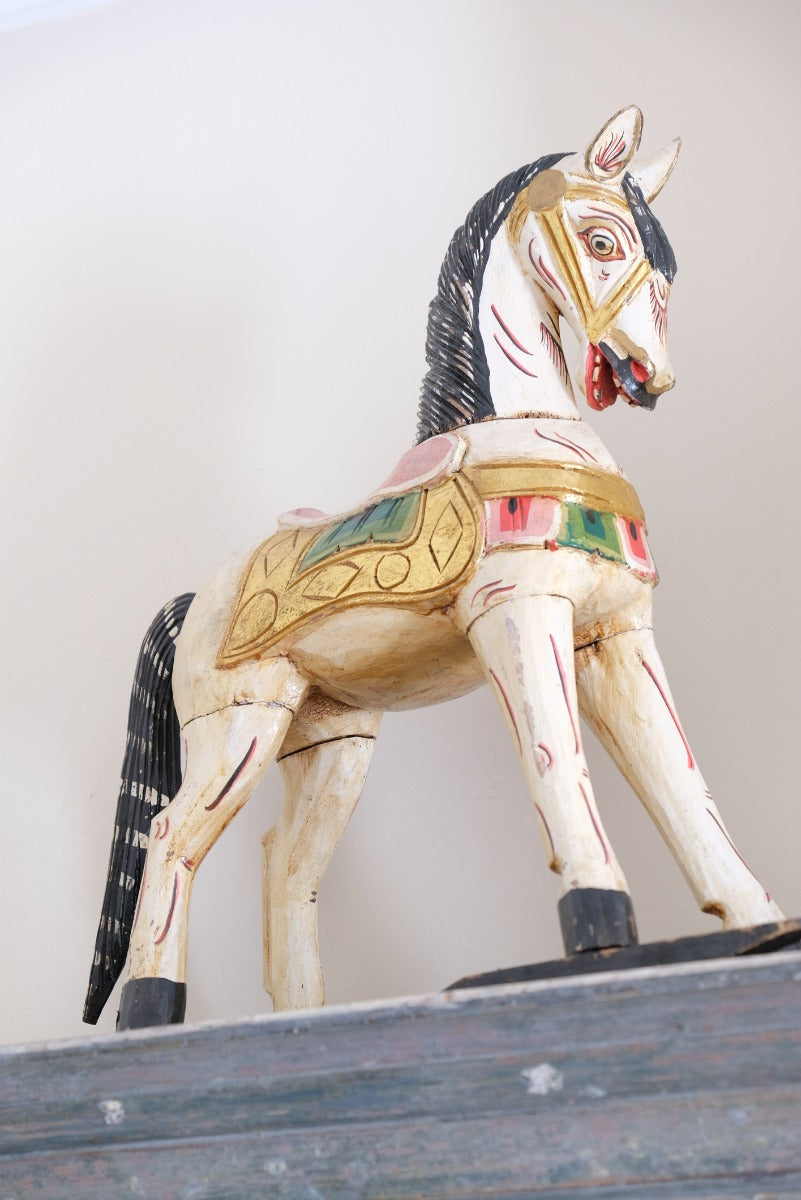 Vintage Polychrome Painted Carved Rocking Horse