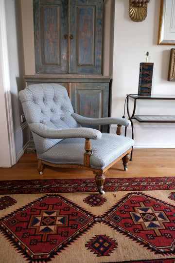 19th Century Open Arm Walnut Library Chair