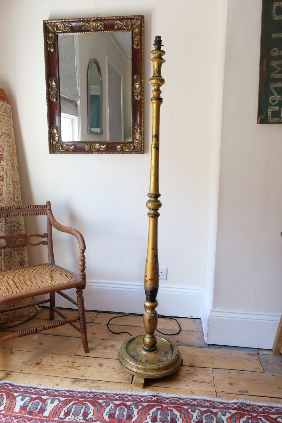 Chinoiserie standard lamp with giltwood and painted column