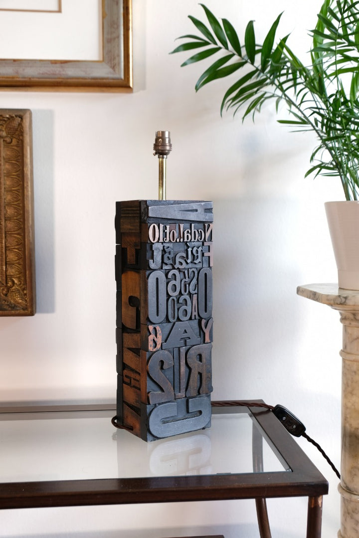 Pair of vintage printing block letter table lamps