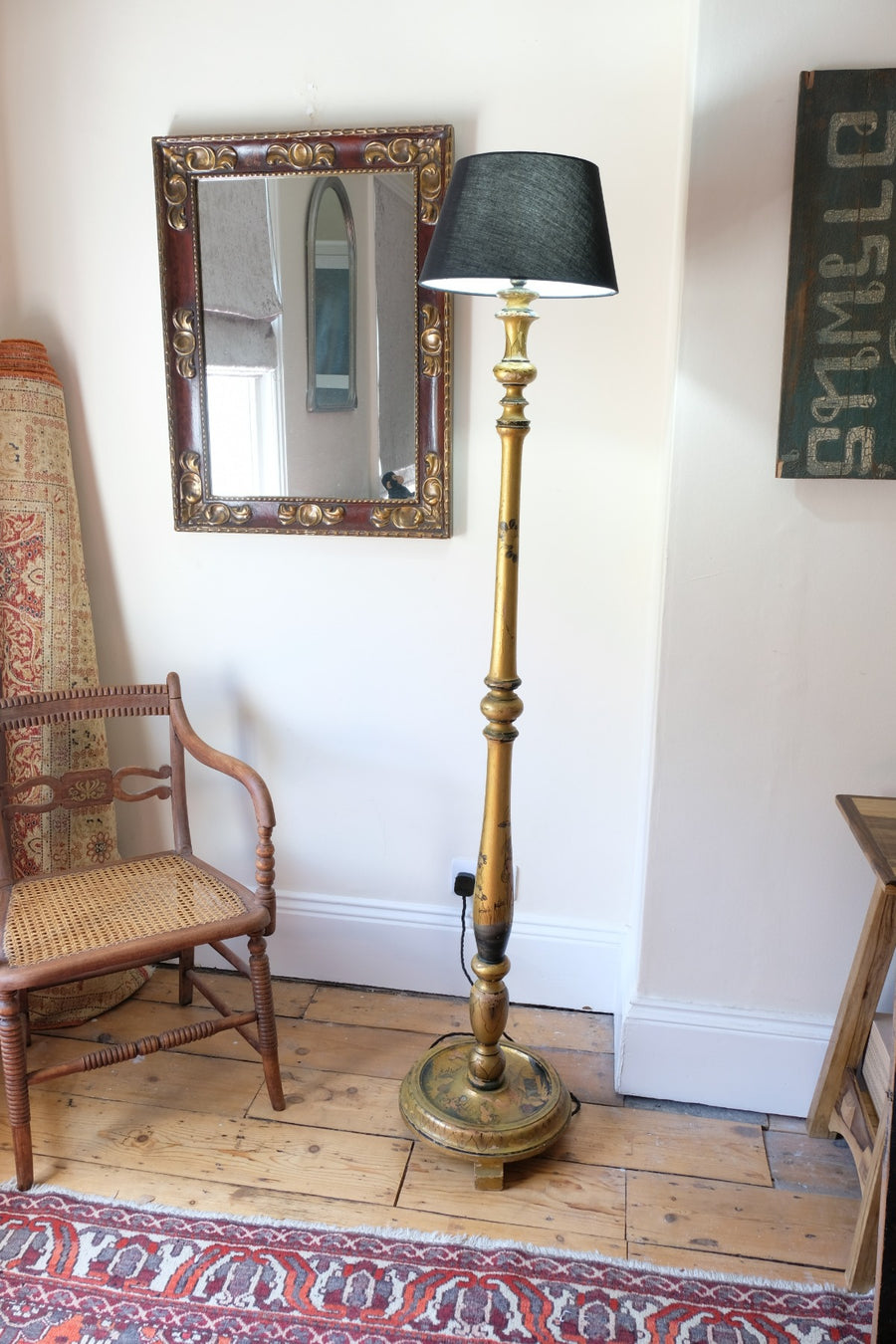 Chinoiserie standard lamp with giltwood and painted column