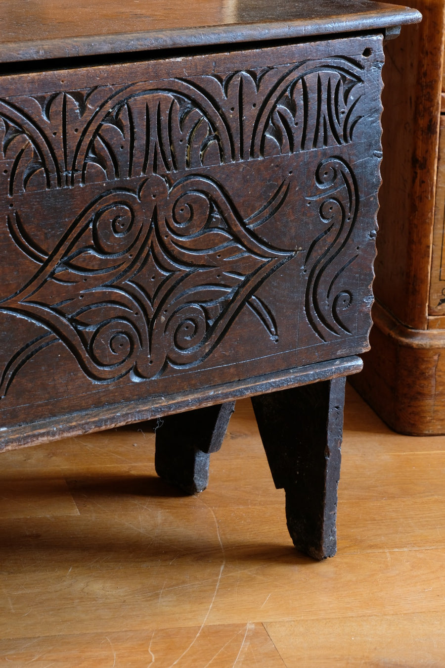 Carved Oak Coffer from the Charles II Era (c.1640–1660), ‘E.H.’ Initials