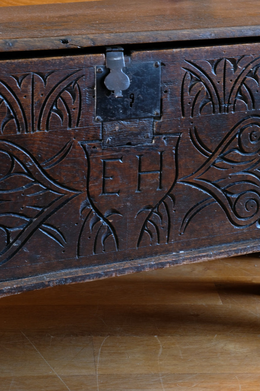 Carved Oak Coffer from the Charles II Era (c.1640–1660), ‘E.H.’ Initials