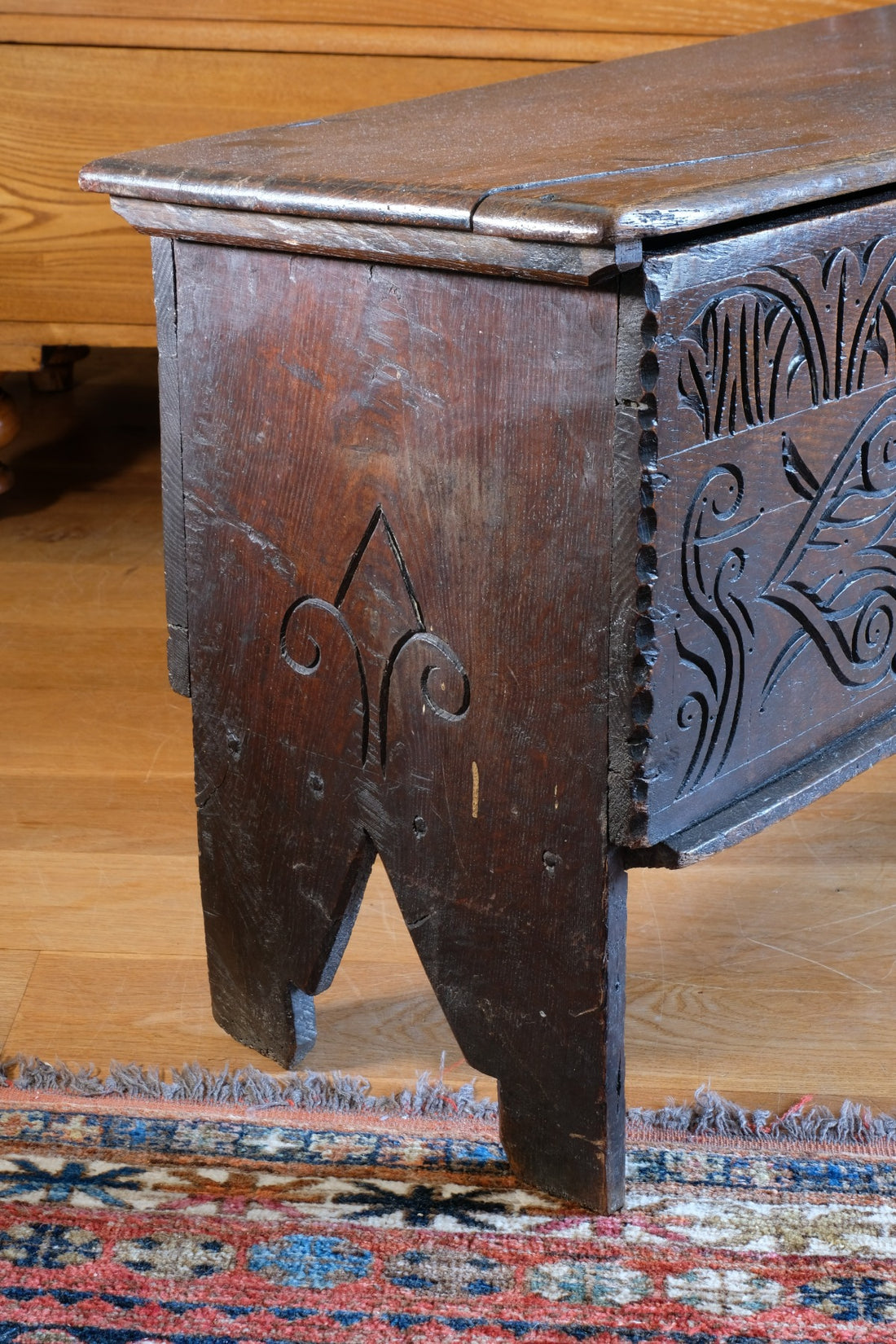 Carved Oak Coffer from the Charles II Era (c.1640–1660), ‘E.H.’ Initials