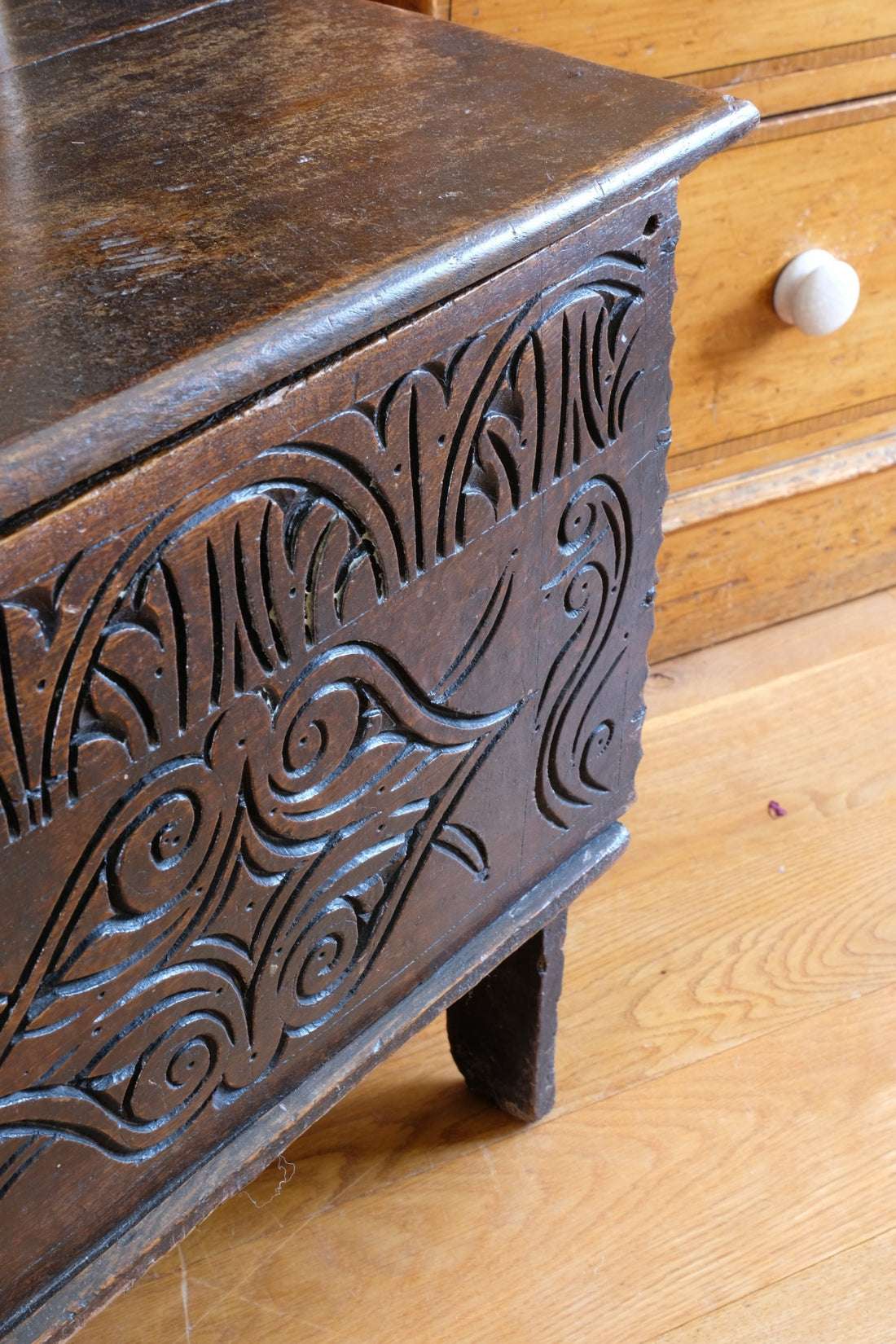 Carved Oak Coffer from the Charles II Era (c.1640–1660), ‘E.H.’ Initials