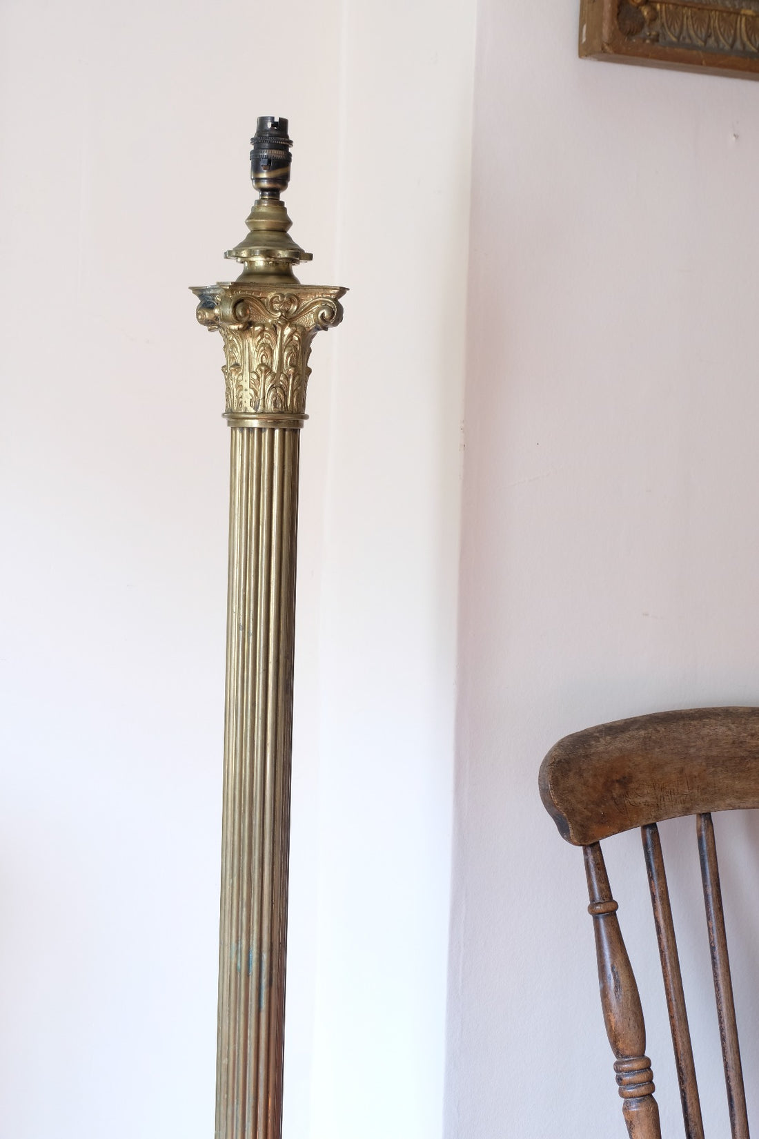 Antique Brass Standard Lamp with Laurel Wreath and Claw Feet 19th Century