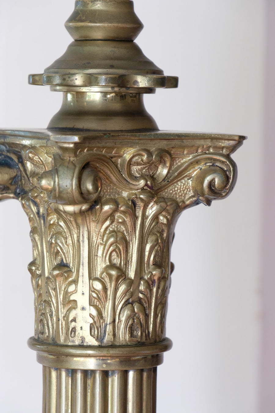 Antique Brass Standard Lamp with Laurel Wreath and Claw Feet 19th Century
