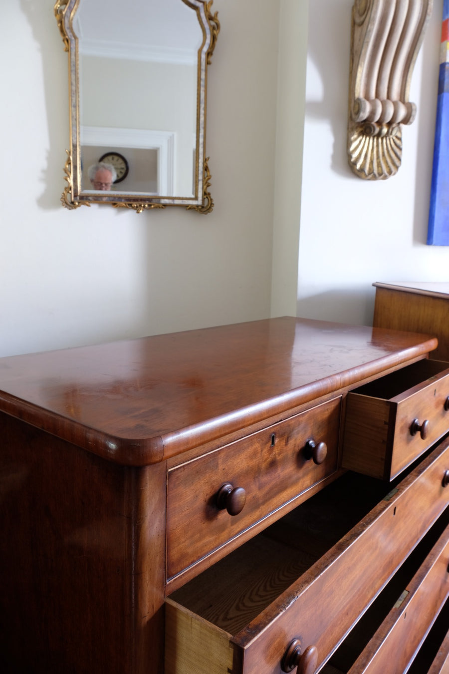 dovetail joints on drawer boxes - Victorian Mahogany Chest of Drawers – 2‑over‑3 Large Storage
