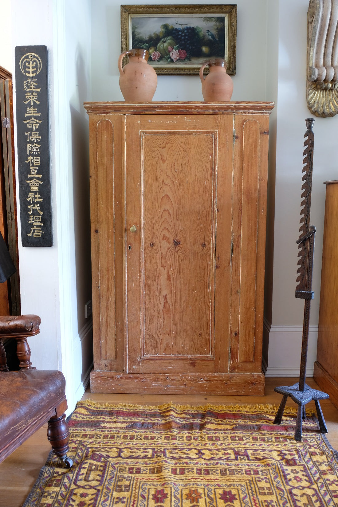 Rare James Shoolbred & Co pine linen storage cupboard (linen press) dates from. 1870–1900, made in Tottenham Court Road, London.