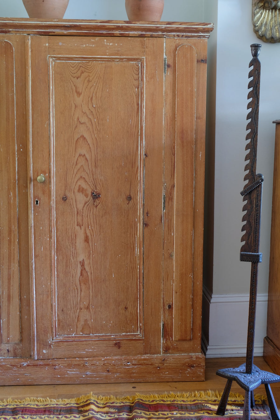 Rare James Shoolbred & Co pine linen storage cupboard (linen press) dates from. 1870–1900, made in Tottenham Court Road, London.