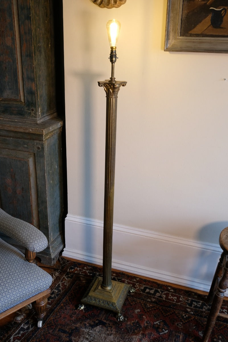 19th Century Paw Feet Brass Base Standard Lamp