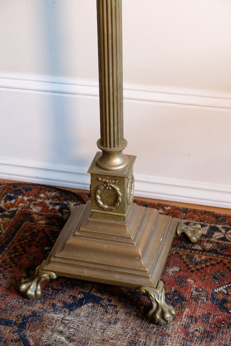 Brass Standard Lamp With Laurel Wreath & Claw Feet