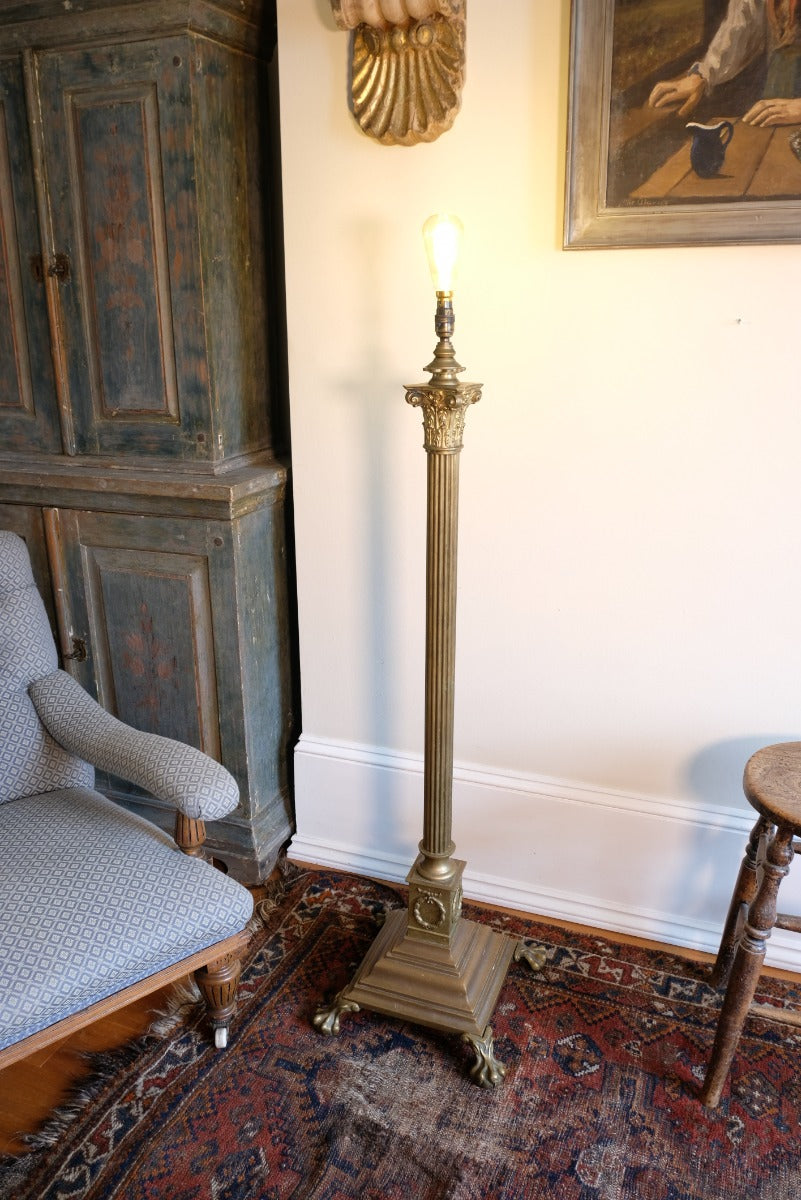 Brass Standard Lamp With Laurel Wreath & Claw Feet
