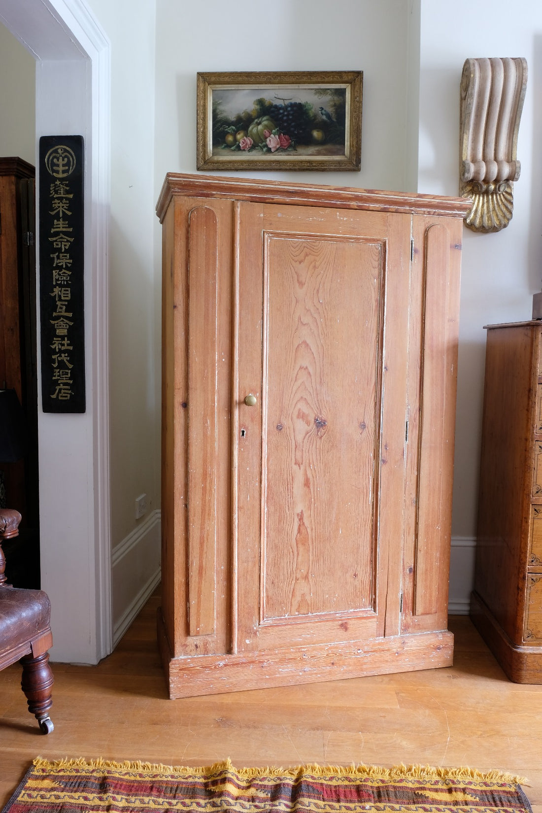 Rare James Shoolbred & Co pine linen storage cupboard (linen press) dates from. 1870–1900, made in Tottenham Court Road, London.
