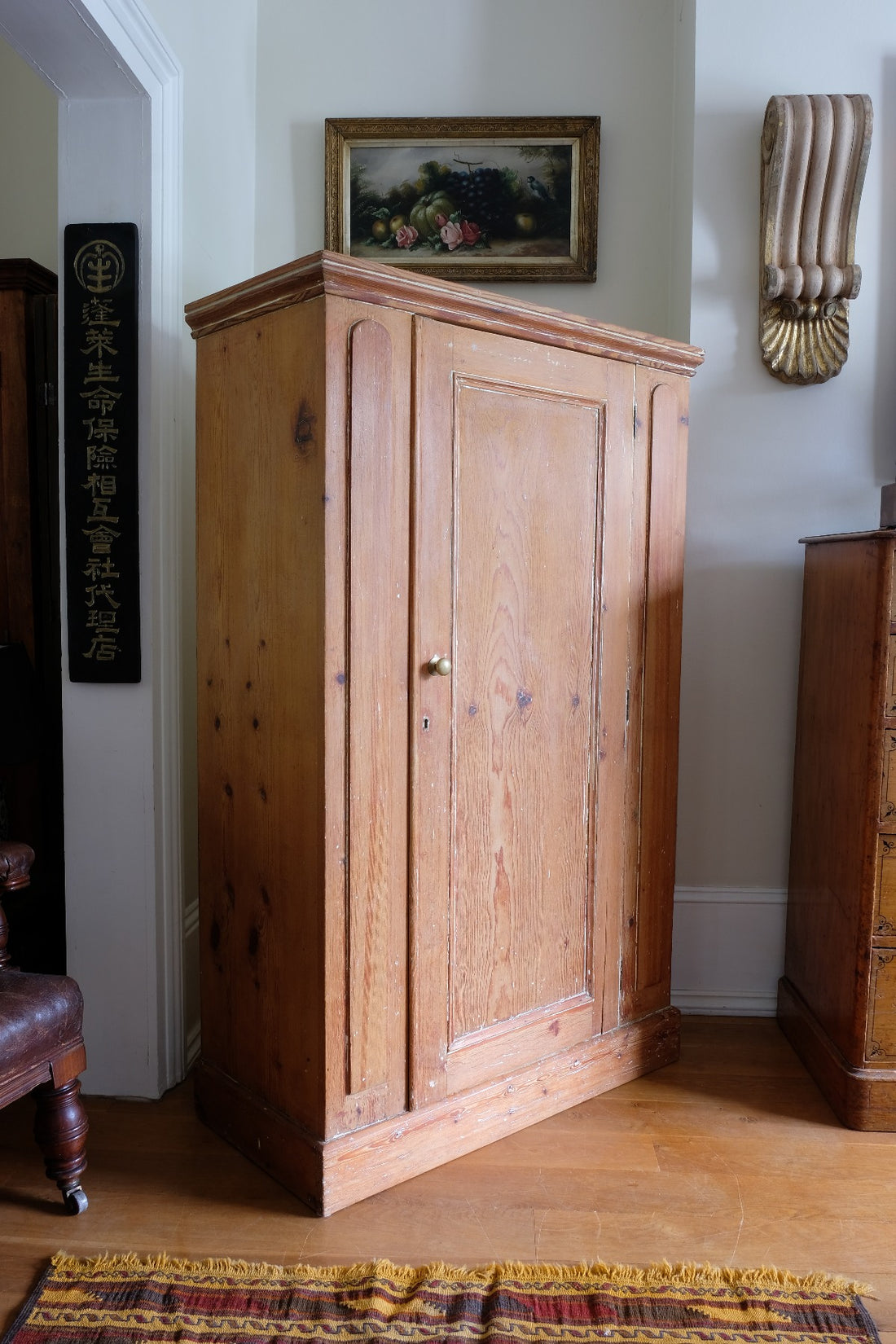 Rare James Shoolbred & Co pine linen storage cupboard (linen press) dates from. 1870–1900, made in Tottenham Court Road, London.