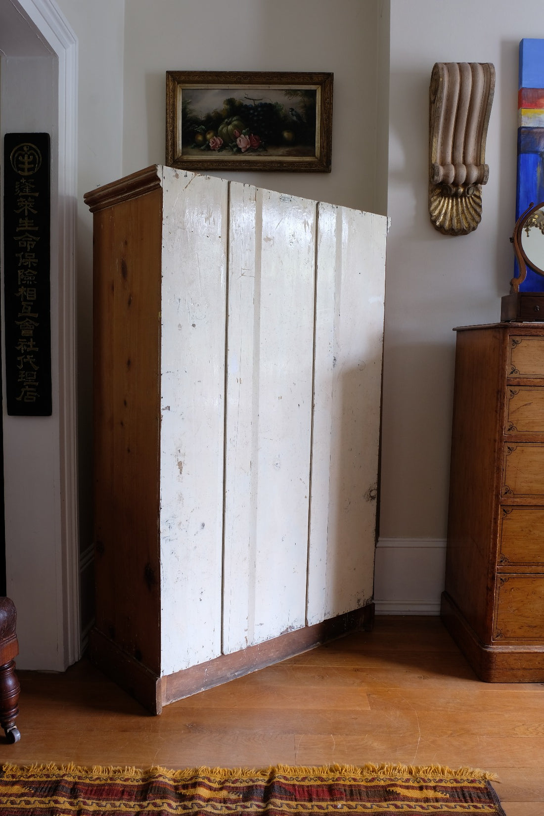 Rare James Shoolbred & Co pine linen storage cupboard (linen press) dates from. 1870–1900, made in Tottenham Court Road, London.