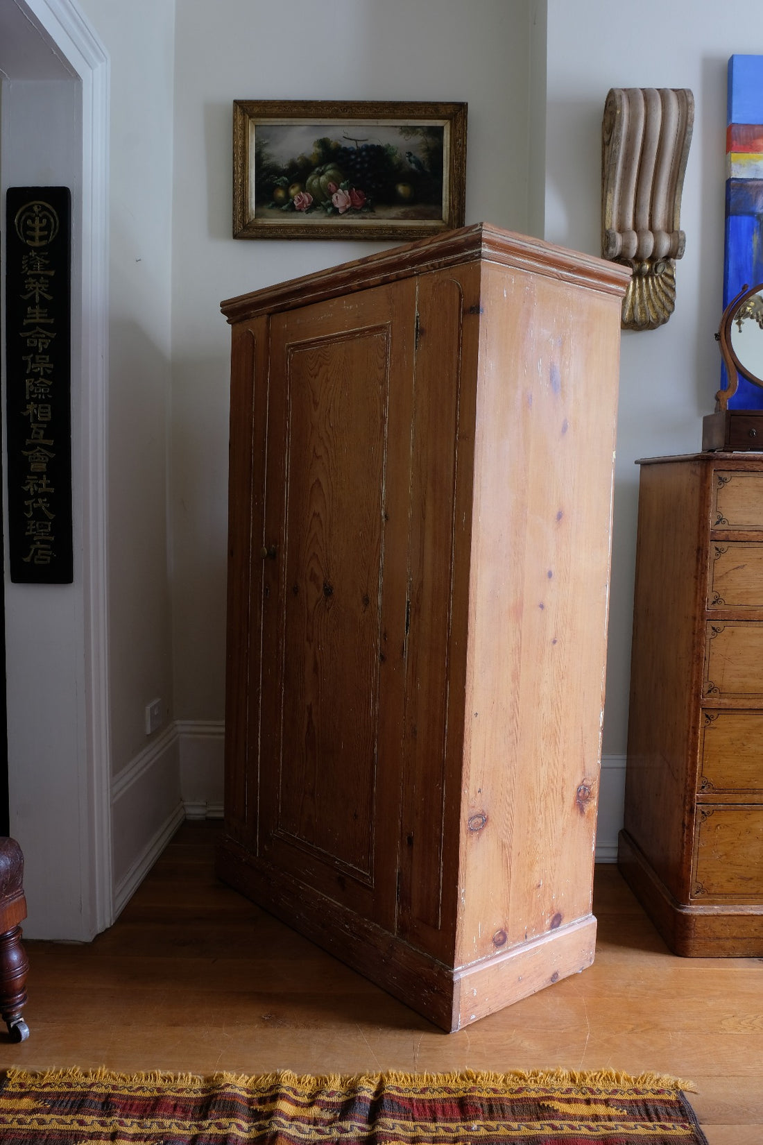 Rare James Shoolbred & Co pine linen storage cupboard (linen press) dates from. 1870–1900, made in Tottenham Court Road, London.