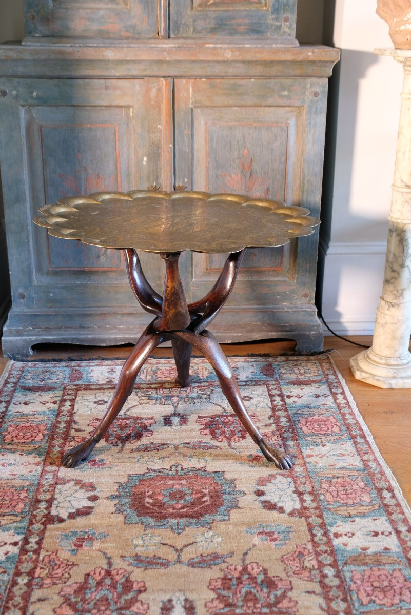 Rare Entwined Carved & Folding Benares Brass Table