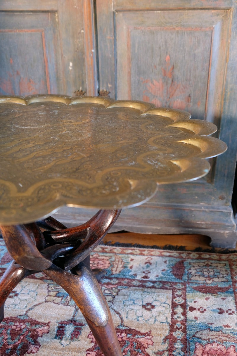 Rare Entwined Carved & Folding Benares Brass Table