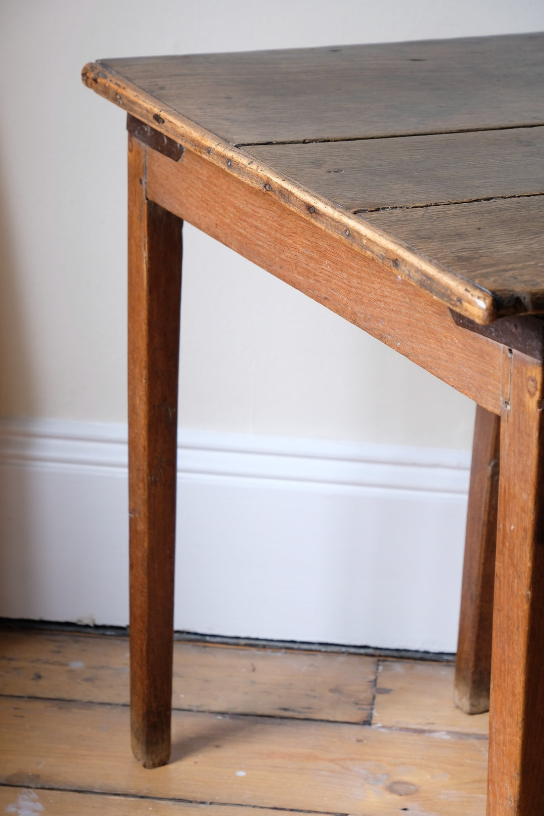 Naive 17th Century Welsh Oak Table with Iron Strapwork