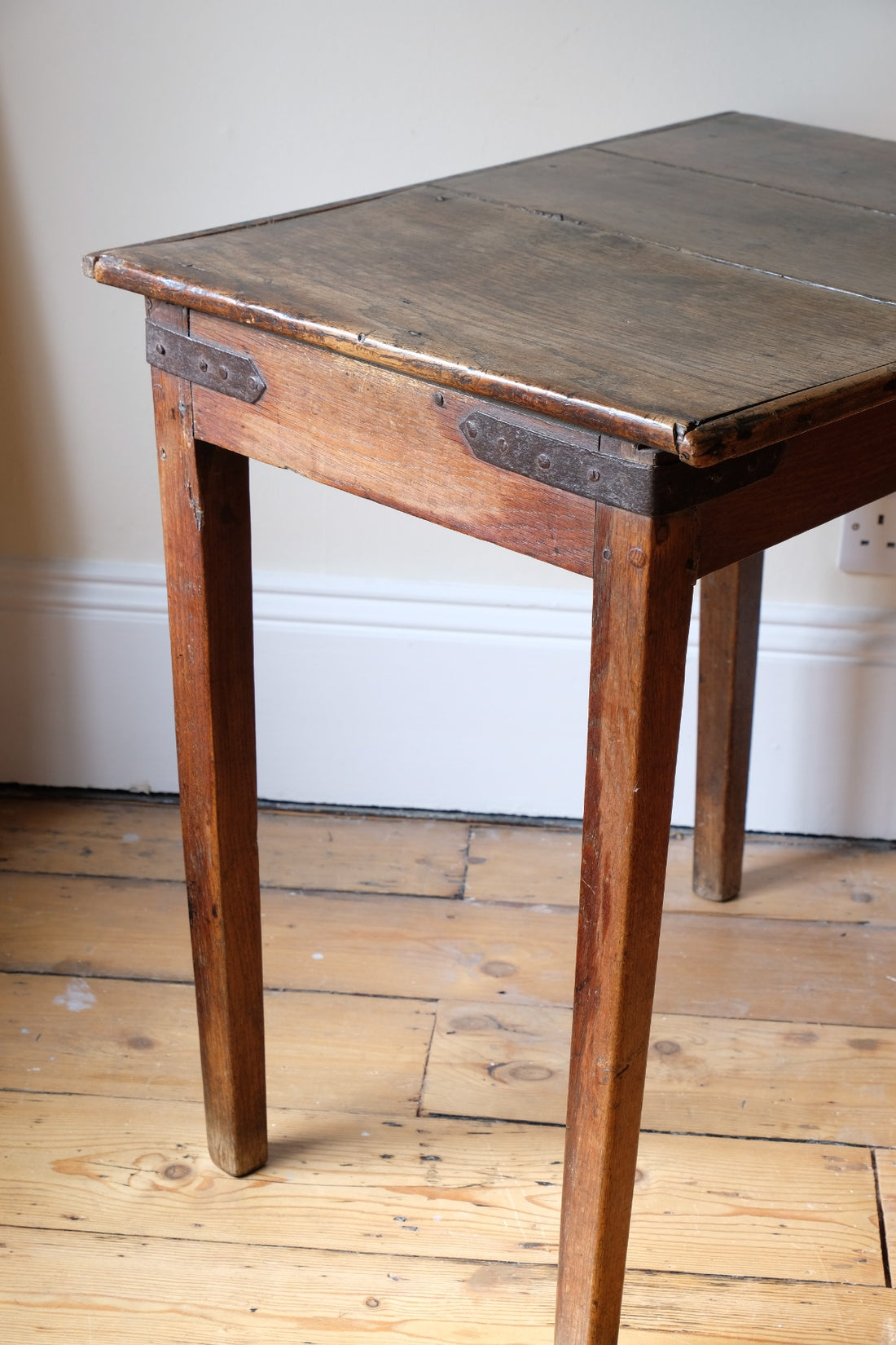 Naive 17th Century Welsh Oak Table with Iron Strapwork