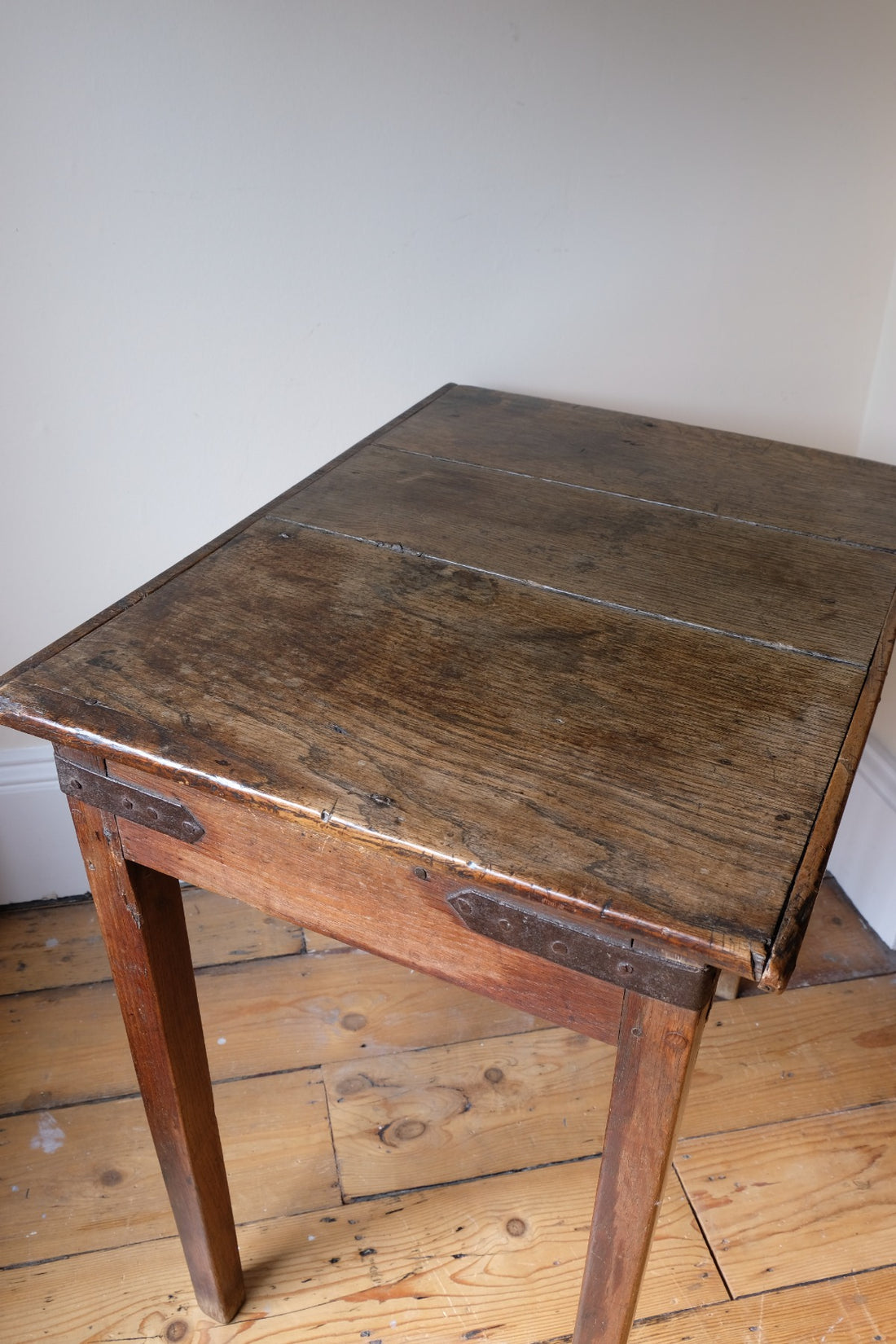 Naive 17th Century Welsh Oak Table with Iron Strapwork