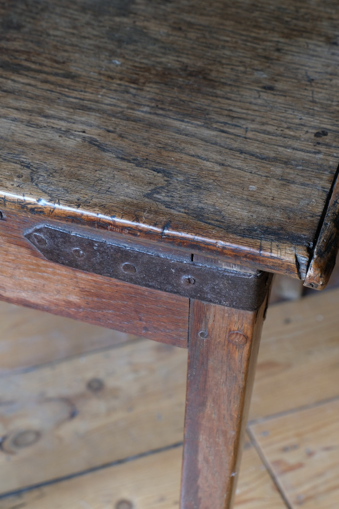 Naive 17th Century Welsh Oak Table with Iron Strapwork