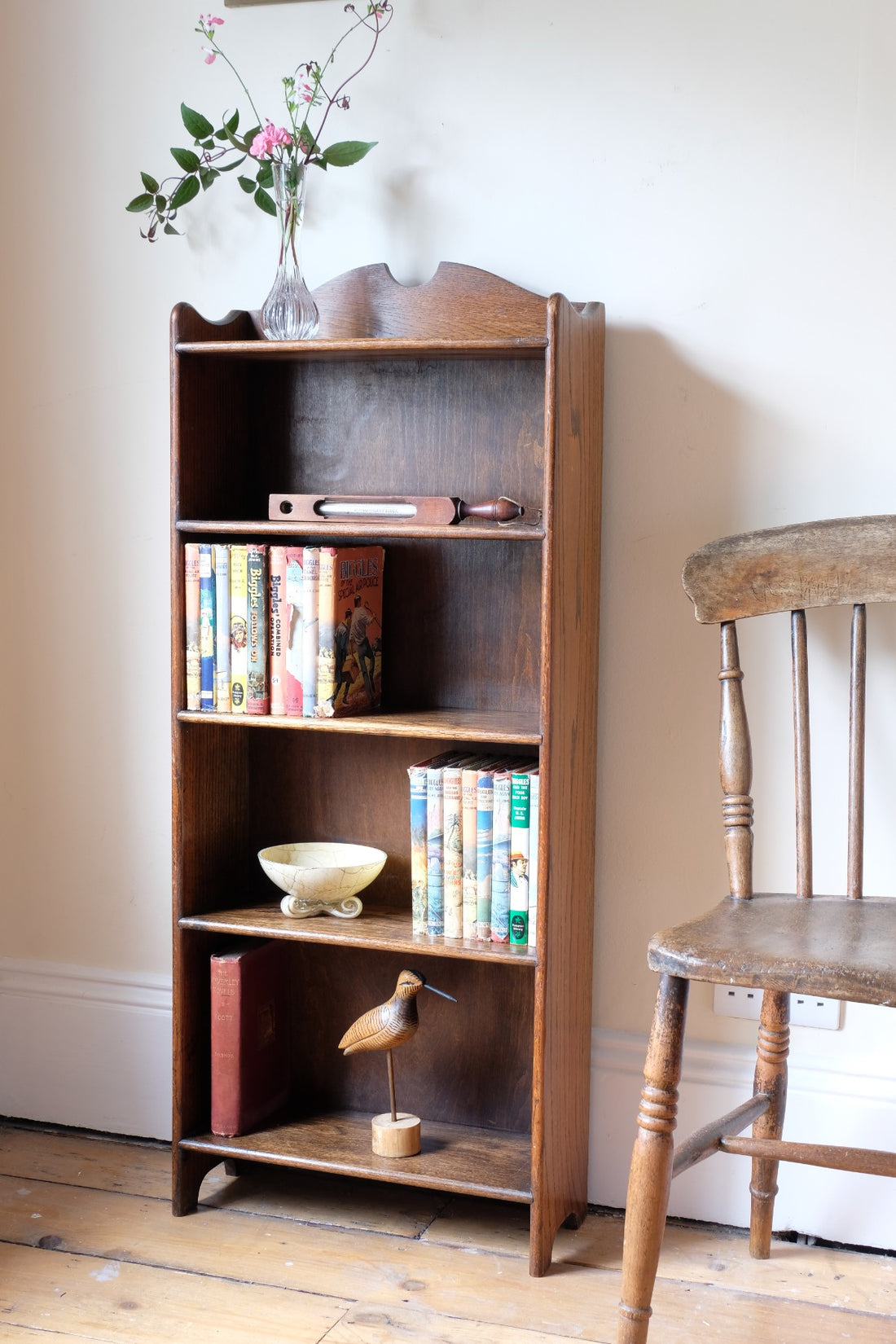 Waring and Gillow English Oak Gallery Top Bookcase Dated 1932