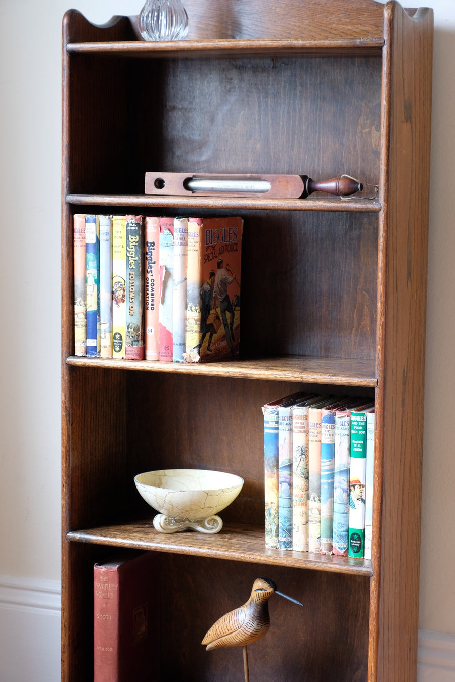 Waring and Gillow English Oak Gallery Top Bookcase Dated 1932