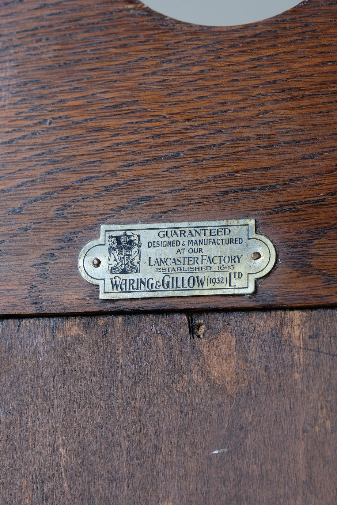 Waring and Gillow English Oak Gallery Top Bookcase Dated 1932