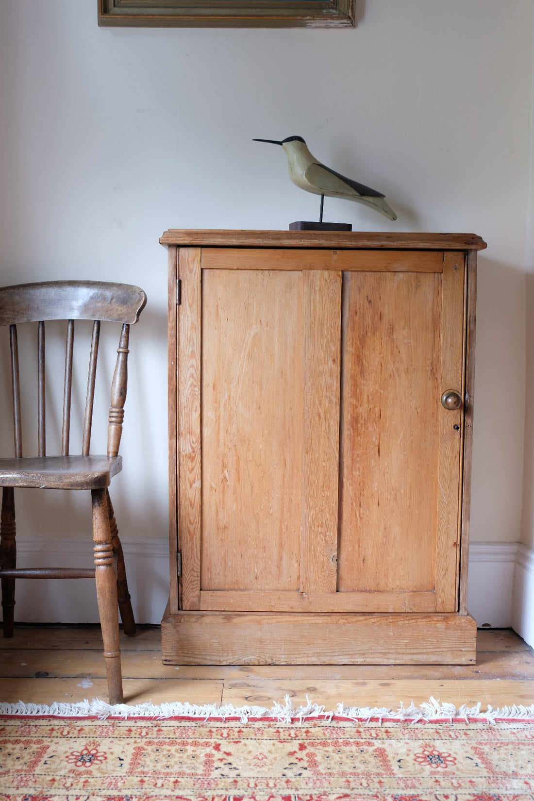 Victorian shallow pine storage cupboard front view