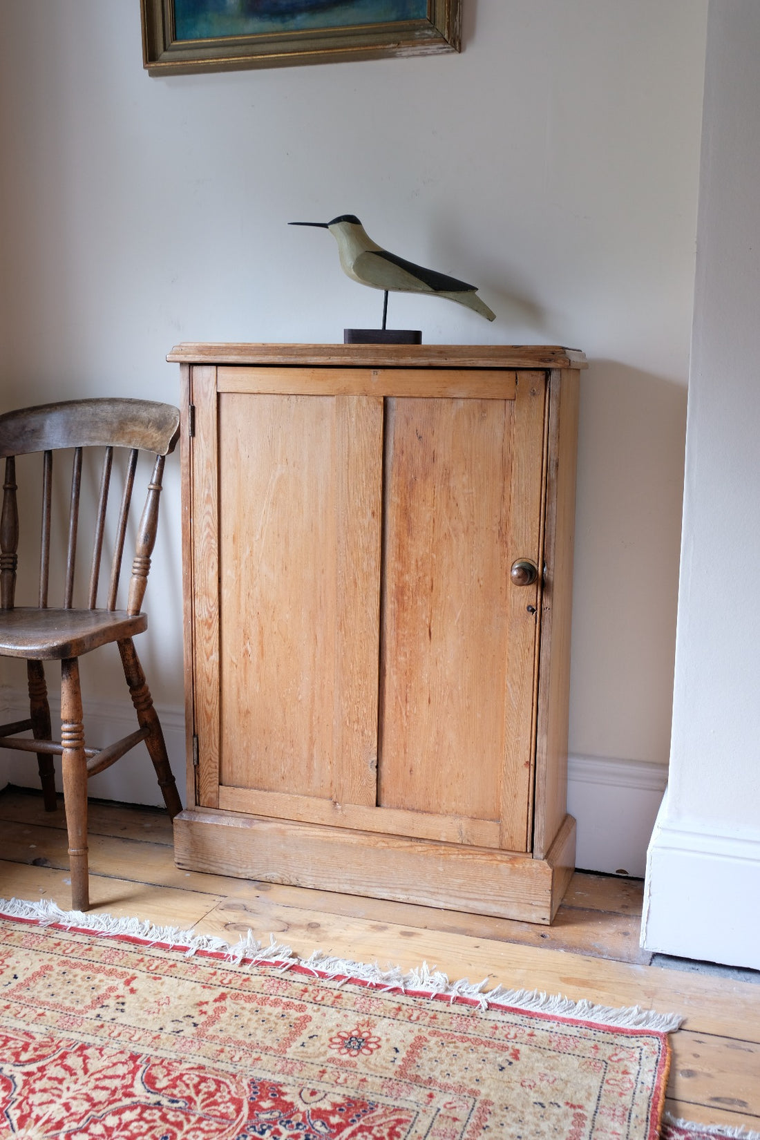 Victorian shallow pine storage cupboard front view