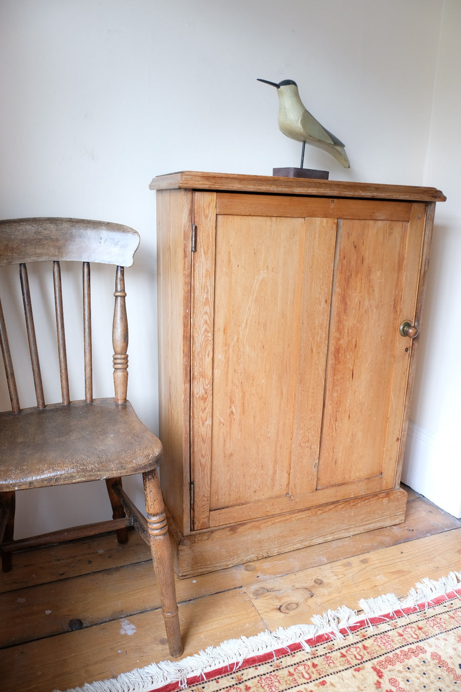 Victorian shallow pine storage cupboard front view