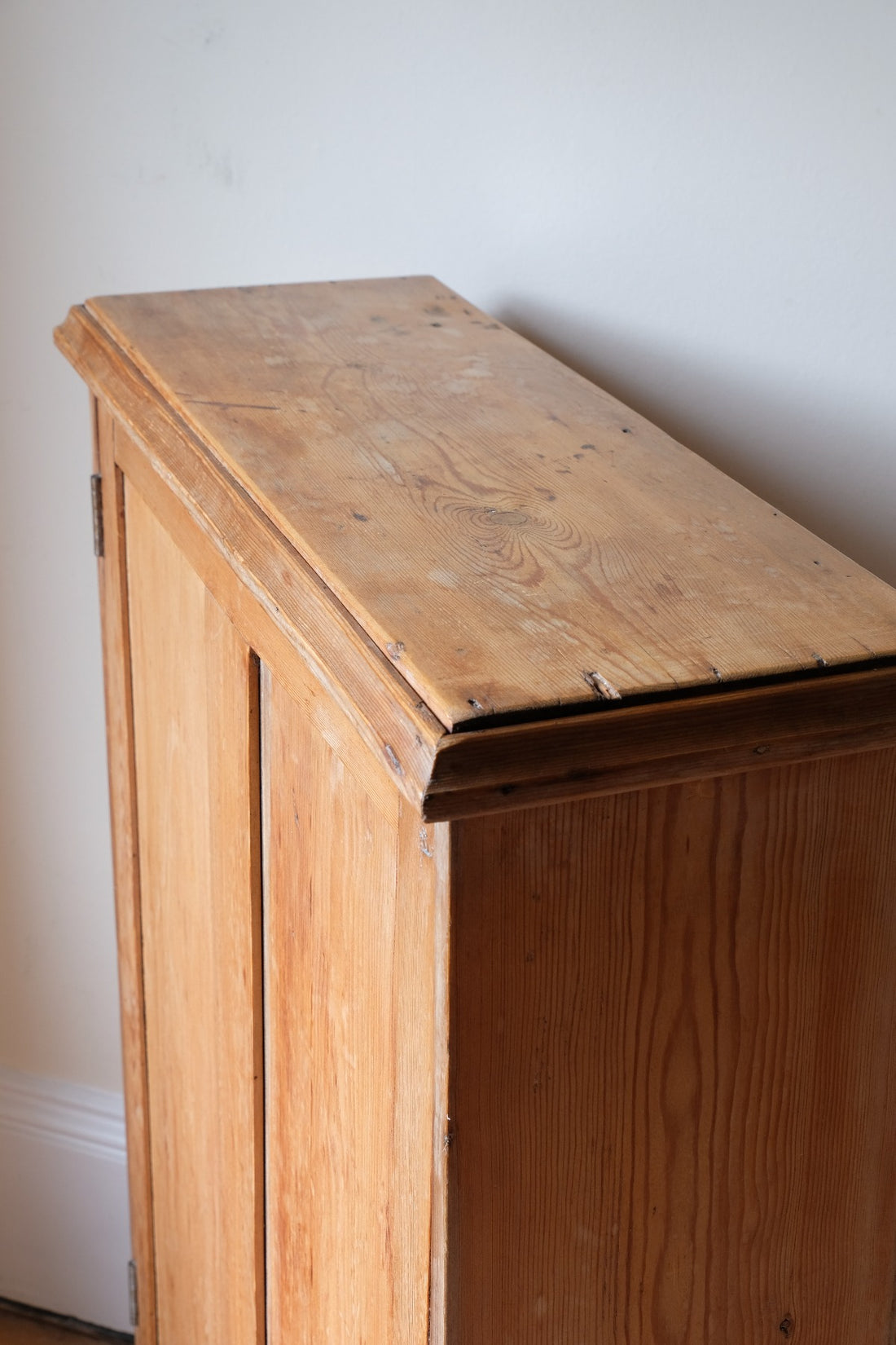 Victorian shallow pine storage cupboard top view