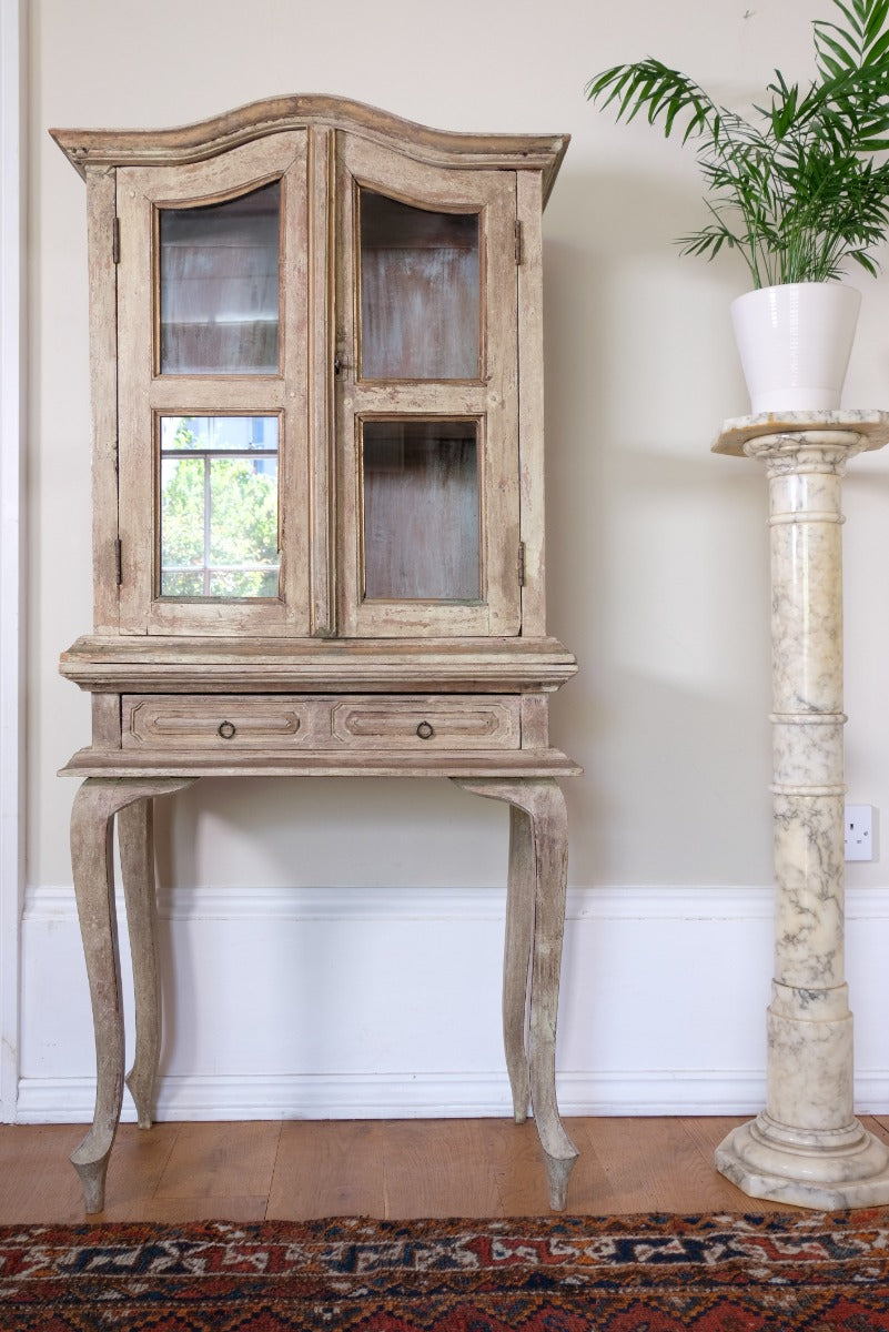 Painted Glass Cabinet On Stand with Single Drawer