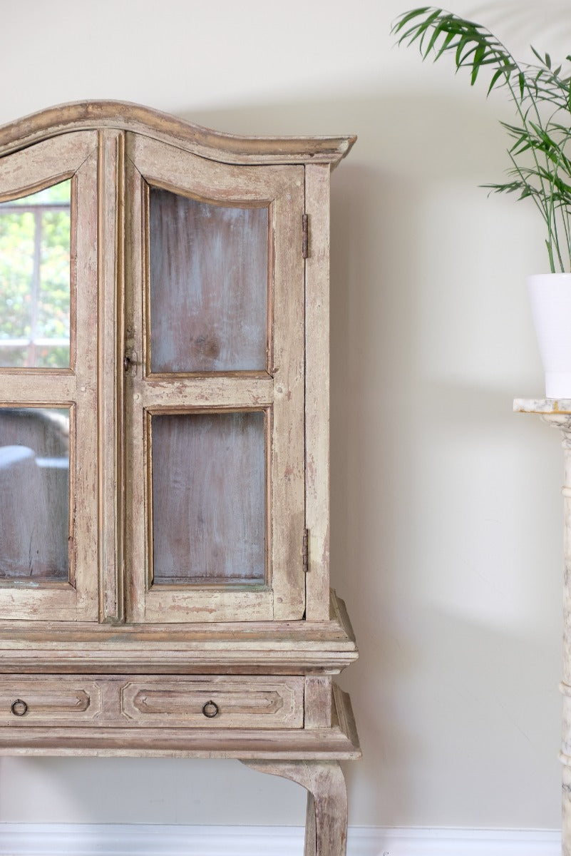 Painted Glass Cabinet On Stand with Single Drawer