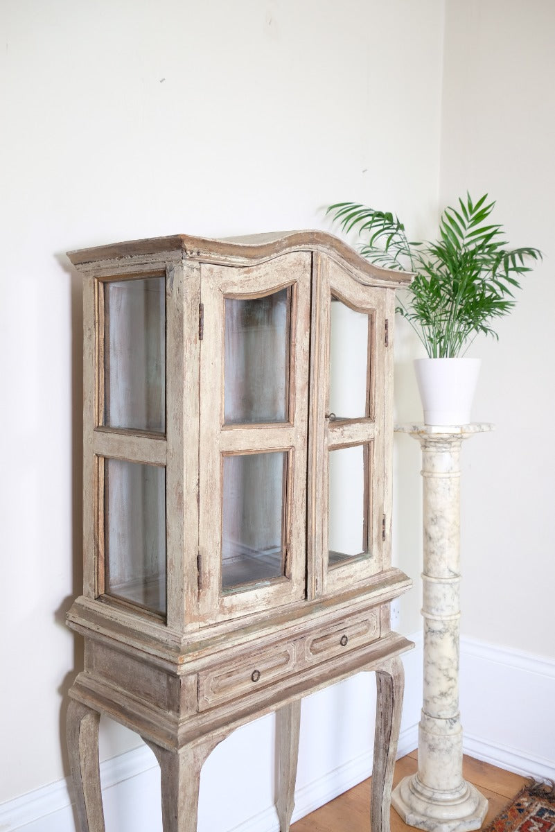 Painted Glass Cabinet On Stand with Single Drawer