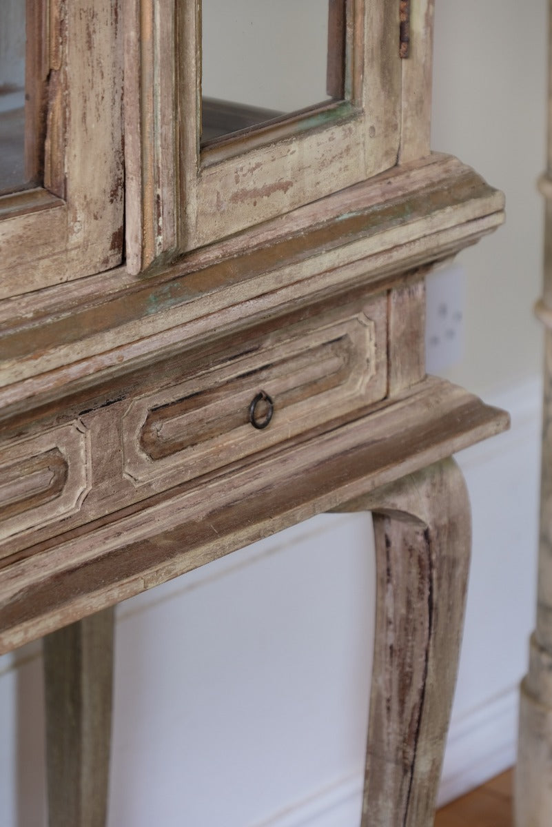 Painted Glass Cabinet On Stand with Single Drawer