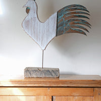 Martin Scorey primitive folk art cockerel sculpture on driftwood