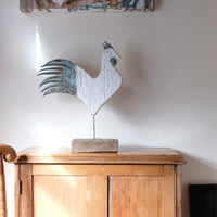 Martin Scorey primitive folk art cockerel sculpture on driftwood