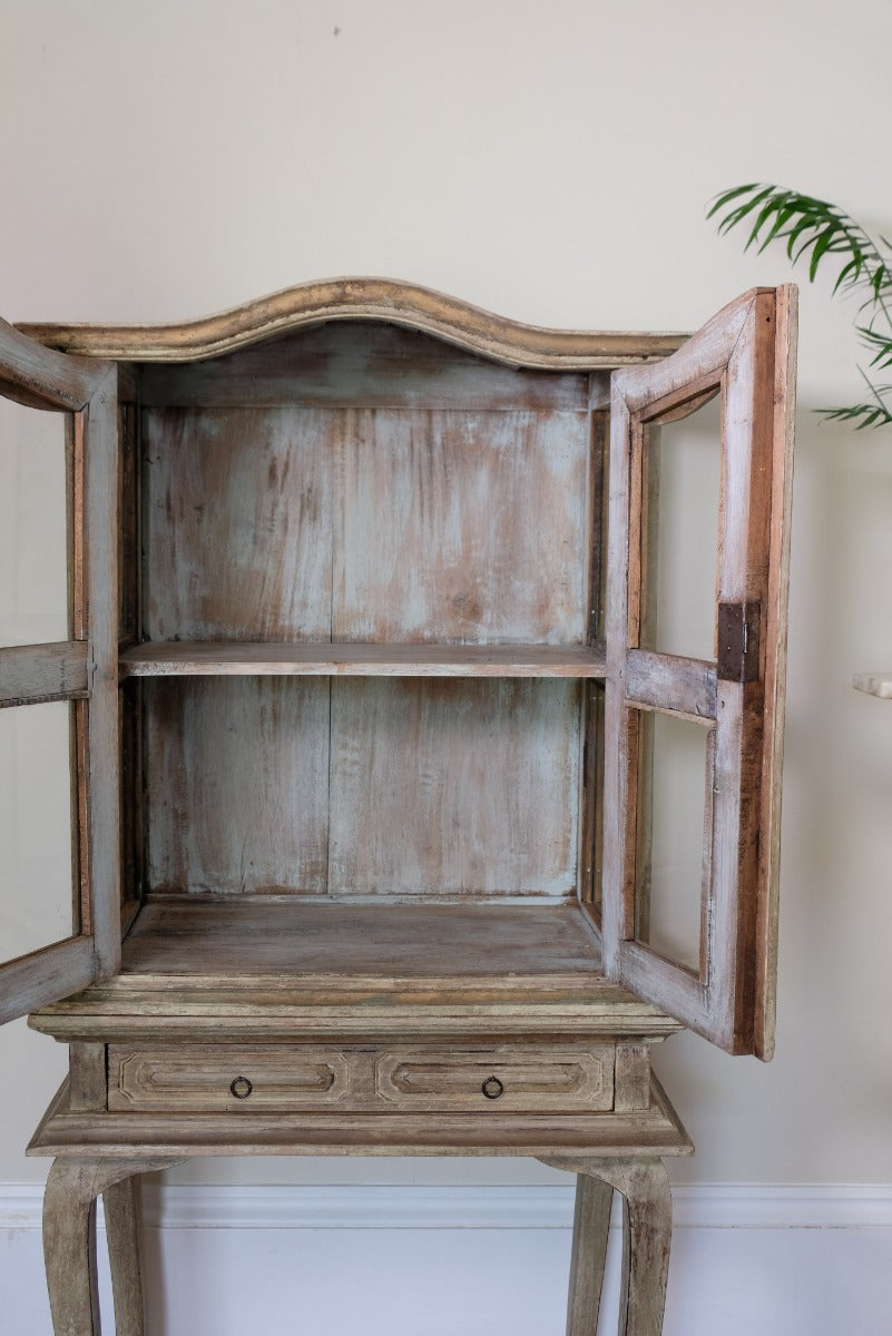 Painted Glass Cabinet On Stand with Single Drawer