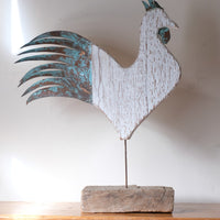 Coastal folk art cockerel sculpture in primitive style by Martin Scorey