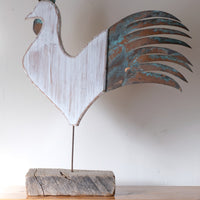 Martin Scorey primitive folk art cockerel sculpture on driftwood
