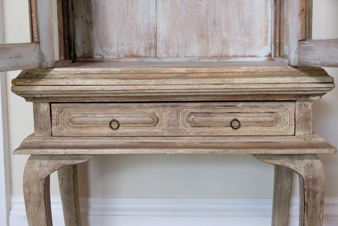 Painted Glass Cabinet On Stand with Single Drawer