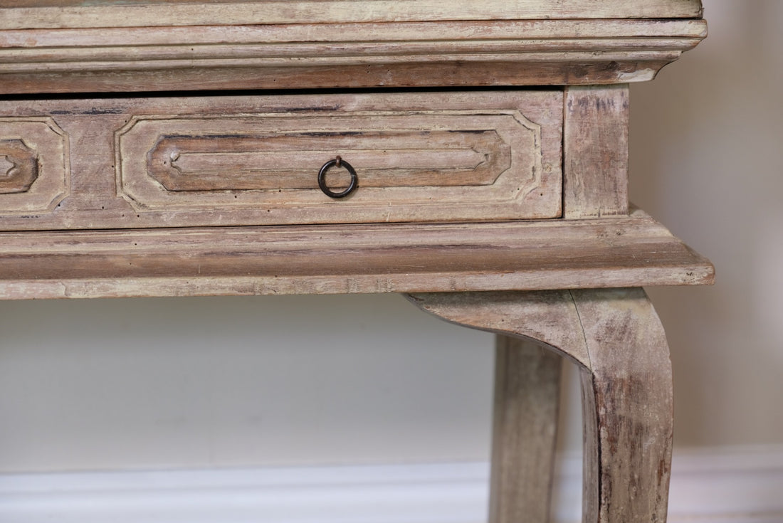 Painted Glass Cabinet On Stand with Single Drawer